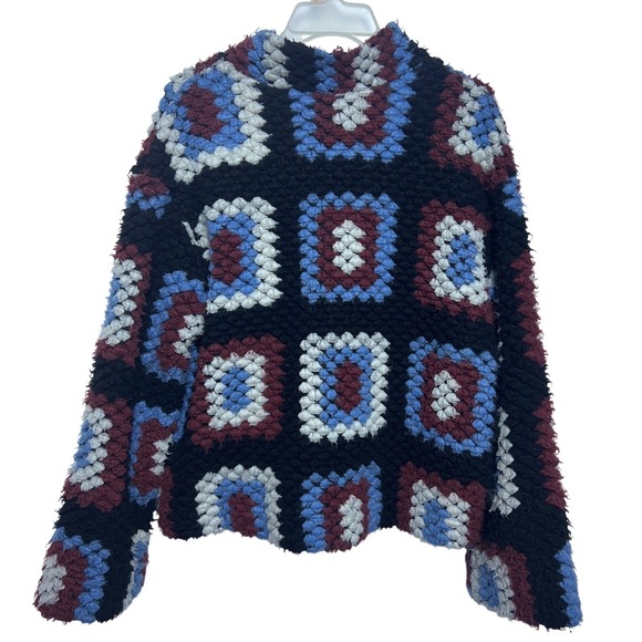 Damson Madder Granny Square Quarter Zip Fleece Pullover 8 Folkloric Artsy Afghan - Picture 8 of 10